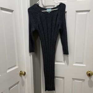 Gray/Blue Sparky Ribbed Knit Dress